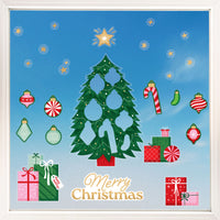 Decorative Christmas-themed window cling set with tree, presents, and ornaments