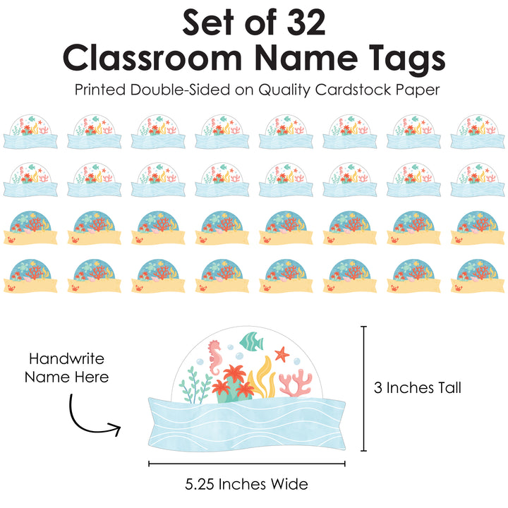 Ocean Creatures - DIY Blank Paper Desk or Locker Labels - Classroom Name Tags - Set of 32 | BigDotOfHappiness.com – Big Dot of Happiness LLC for Free Printable Ocean Name Tags