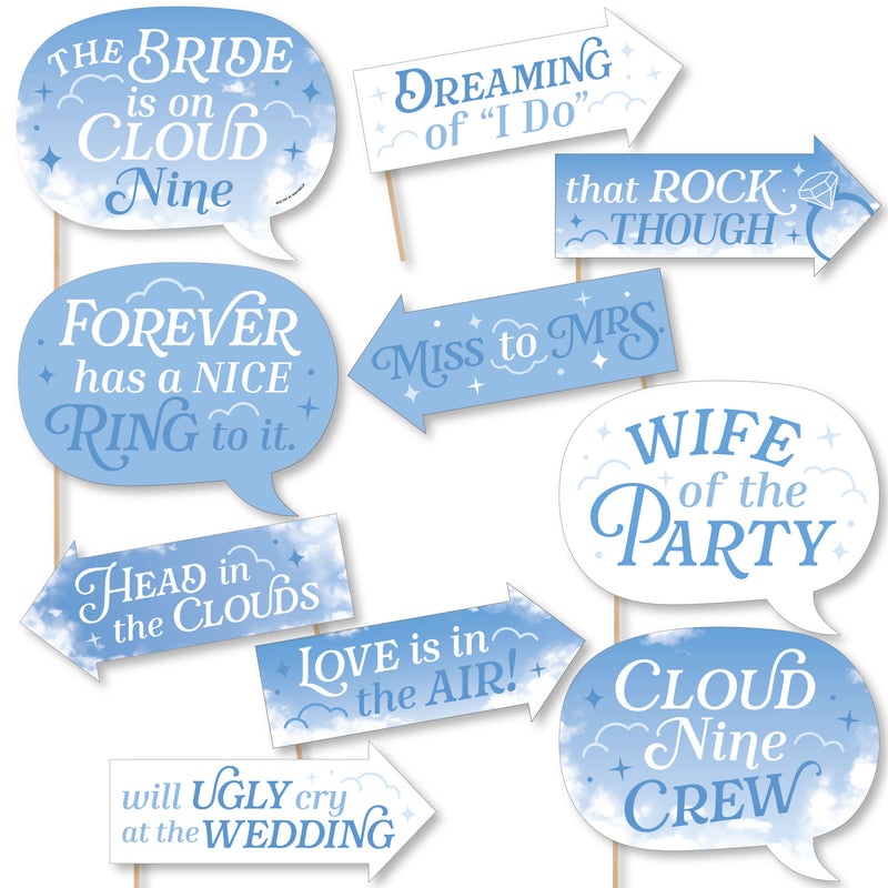 Funny On Cloud 9 - Bridal or Bachelorette Party Photo Booth Props Kit - 10 Piece