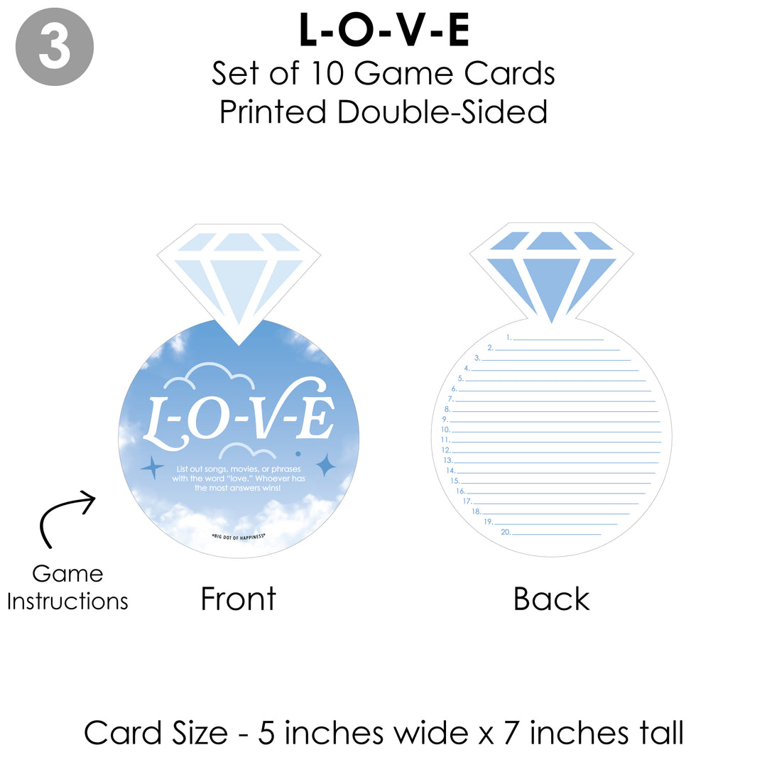 On Cloud 9 - 4 Bridal Shower Games - 10 Cards Each - Who Knows The Bride Best, Bride or Groom Quiz, Whats in Your Purse and Love - Gamerific Bundle