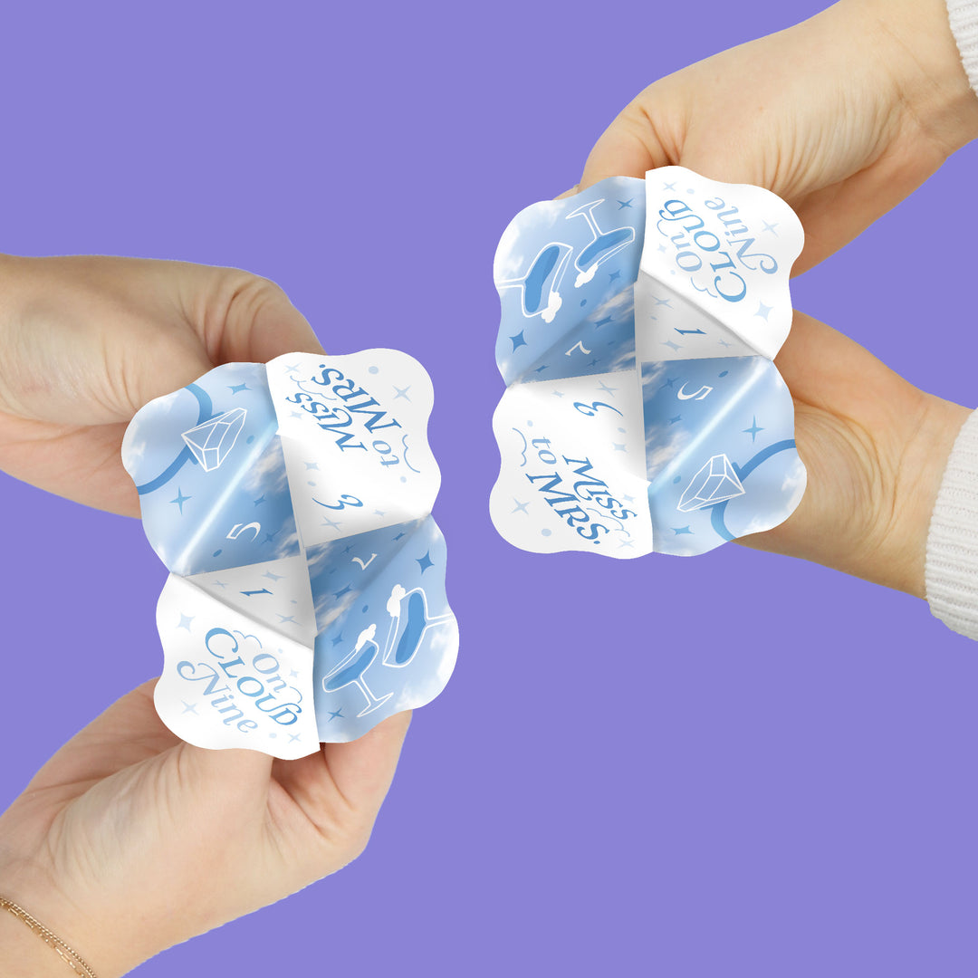 On Cloud 9 - Bridal or Bachelorette Party Cootie Catcher Game - Truth or Dare Fortune Tellers - Set of 12