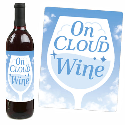 On Cloud 9 - Bridal or Bachelorette Party Decorations for Women and Men - Wine Bottle Label Stickers - Set of 4