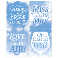 On Cloud 9 - Bridal or Bachelorette Party Decorations for Women and Men - Wine Bottle Label Stickers - Set of 4