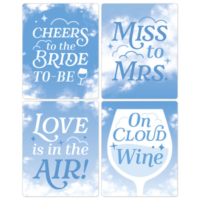 On Cloud 9 - Bridal or Bachelorette Party Decorations for Women and Men - Wine Bottle Label Stickers - Set of 4