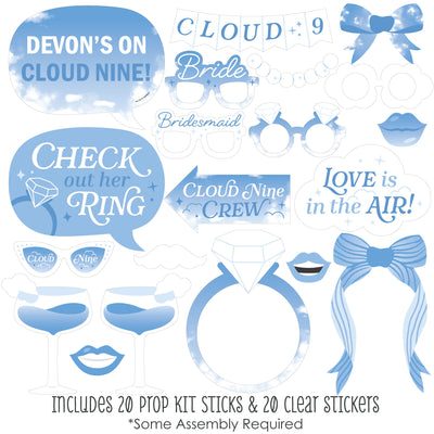 Custom On Cloud 9 - Photo Booth Props - Personalized Bridal or Bachelorette Party Supplies - 20 Selfie Props