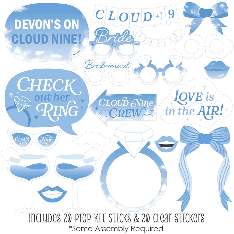 Custom On Cloud 9 - Photo Booth Props - Personalized Bridal or Bachelorette Party Supplies - 20 Selfie Props