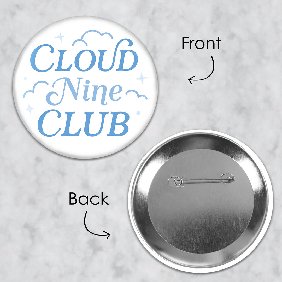On Cloud 9 - 3 inch Bridal or Bachelorette Party Badge - Pinback Buttons - Set of 8
