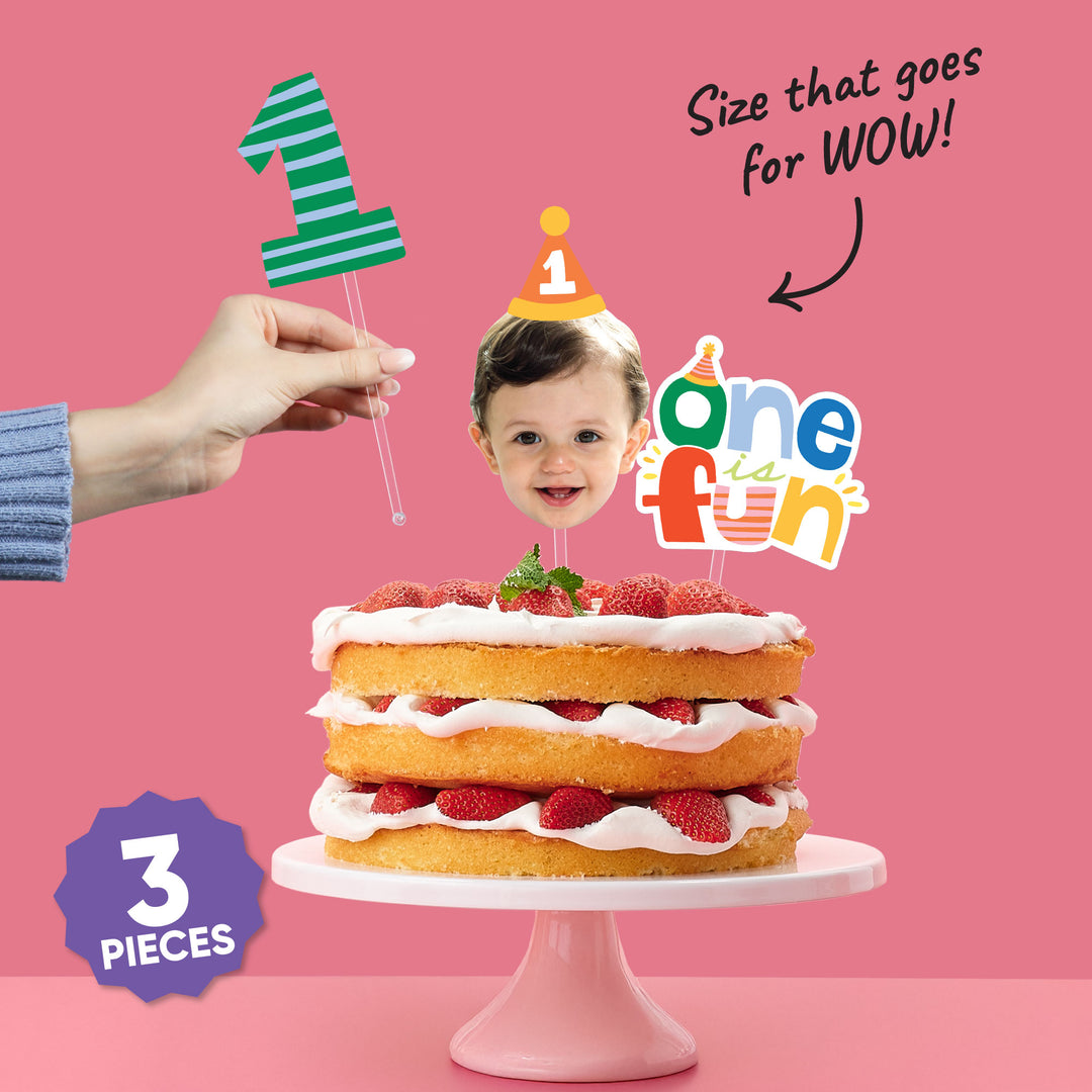 Custom Face One is Fun Cake Topper - 3 Pc