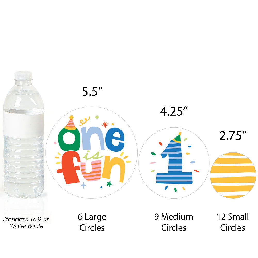 Comparison of confetti sizes relative to a standard water bottle on a white background