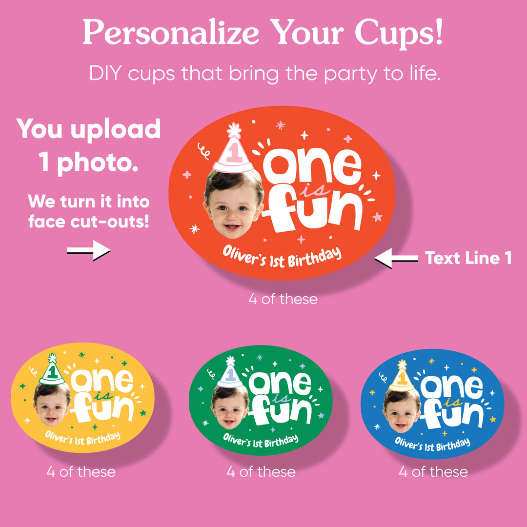 Custom Face Party Cups - One is Fun - 16 Ct