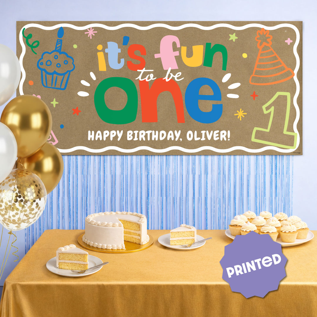 Custom Text One is Fun Kraft Banner