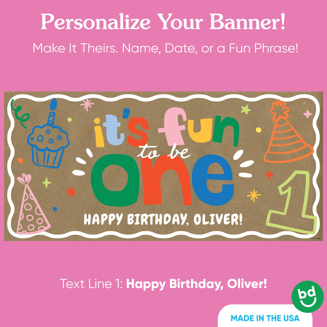 Custom Text One is Fun Kraft Banner