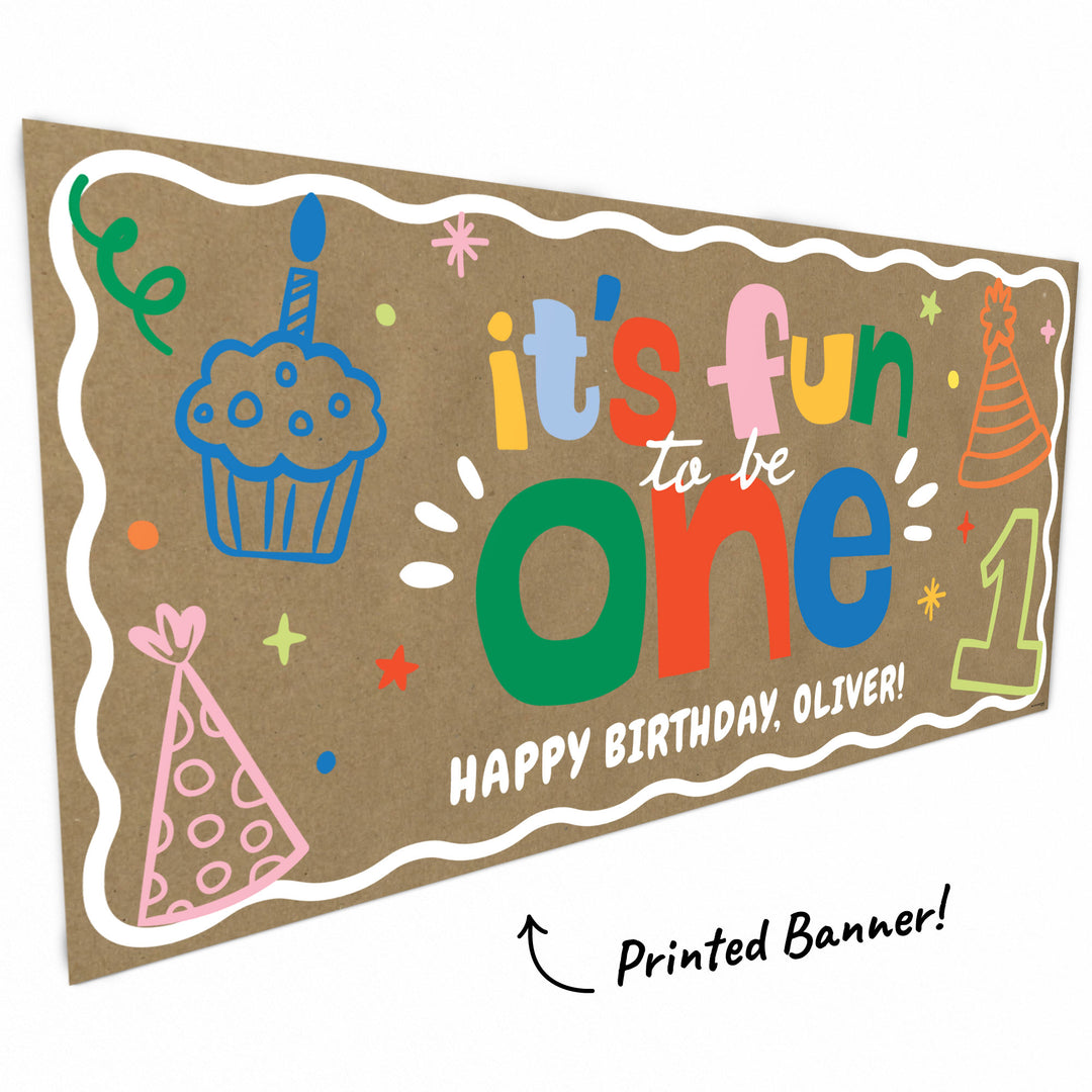Custom Text One is Fun Kraft Banner