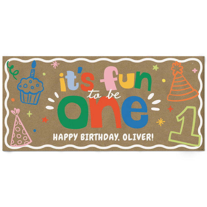 Custom Text One is Fun Kraft Banner