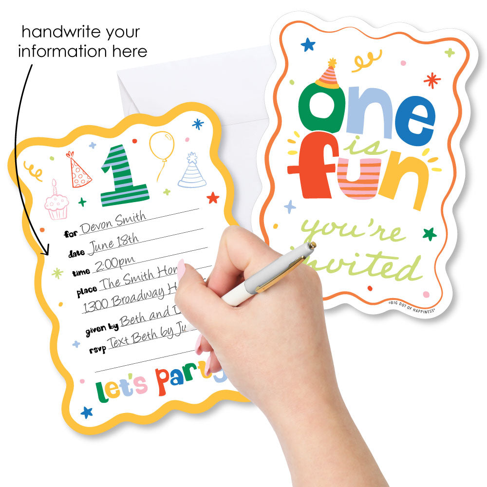One is Fun Shaped Fill-In Invitations - 12 Ct
