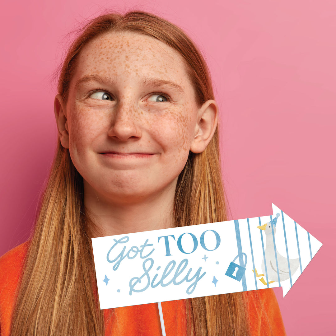 Silly Goose photo booth prop close-up with playful sayings