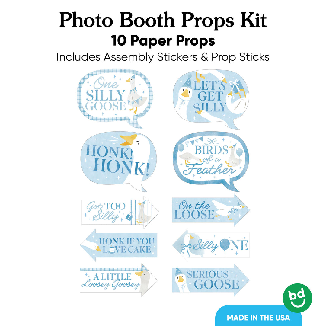 One Silly Goose photo booth props showing full 10-piece set