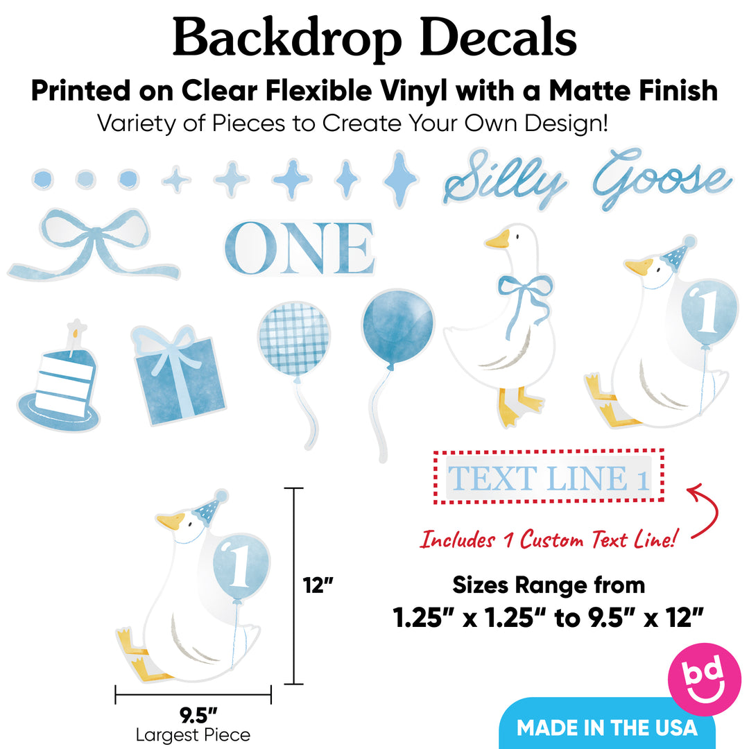 Custom Text Blue One Silly Goose Backdrop Decals