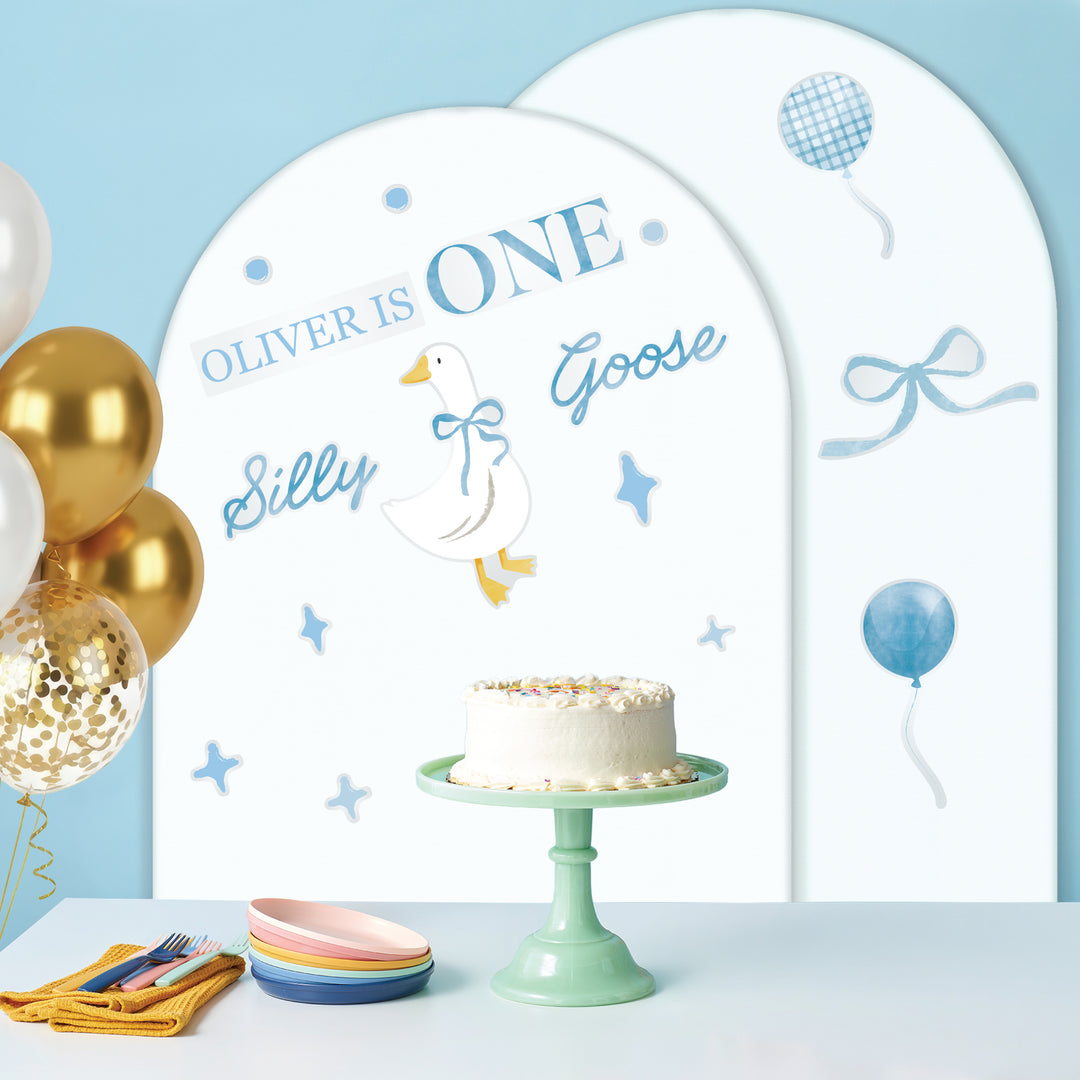 Custom Text Blue One Silly Goose Backdrop Decals