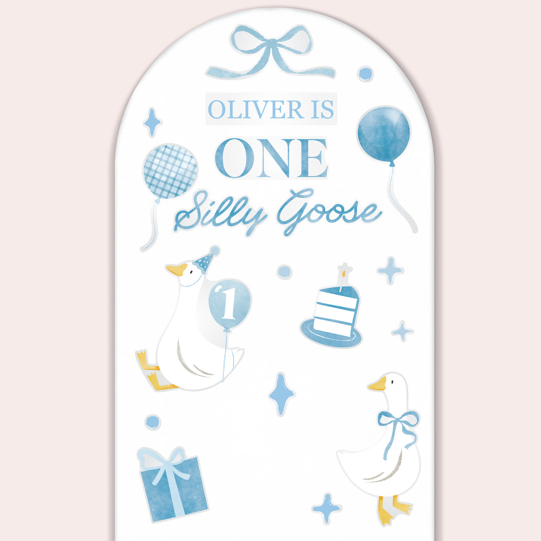 Custom Text Blue One Silly Goose Backdrop Decals