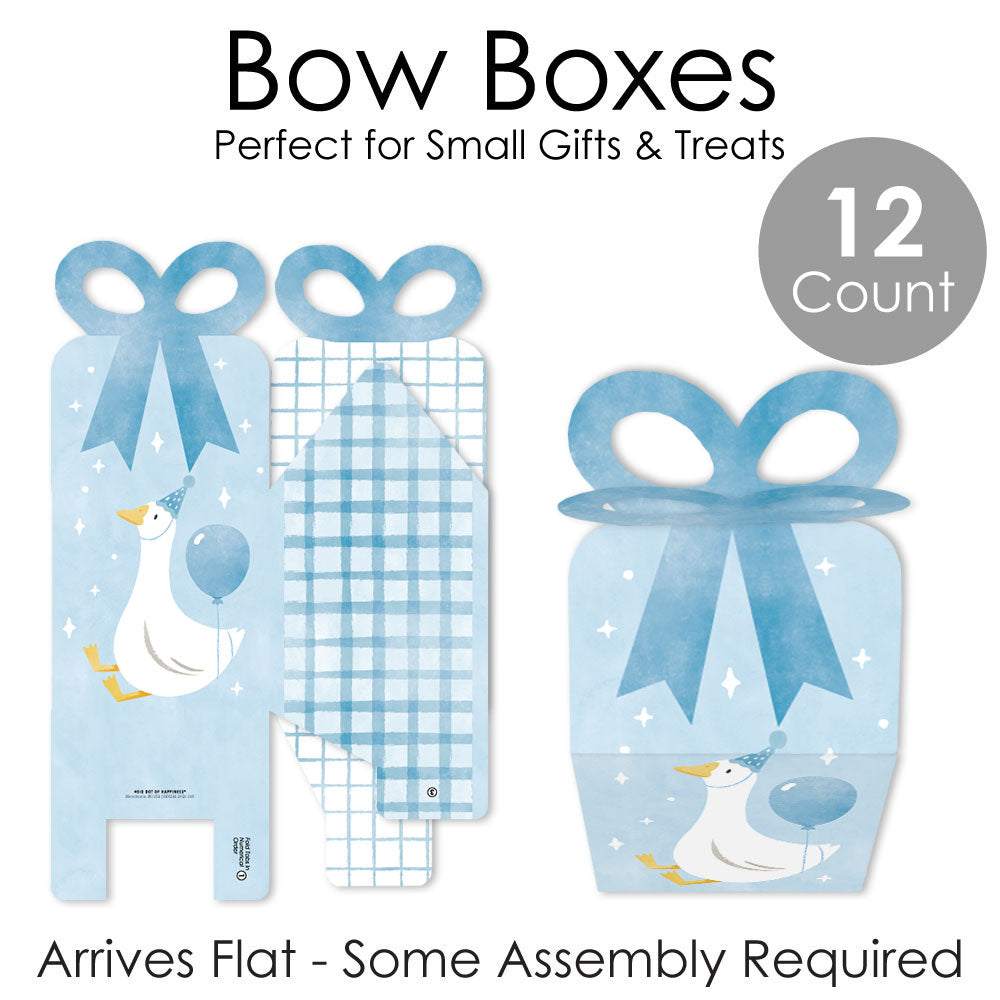 Bow Boxes with blue ribbons and duck illustrations, labeled '12 Count' on a white background.