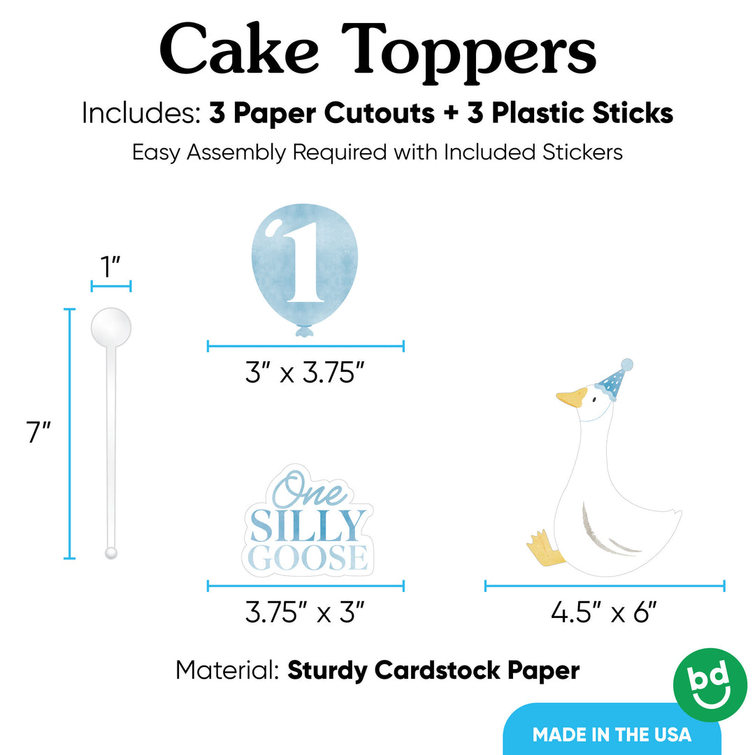 3 count goose first birthday cake topper set