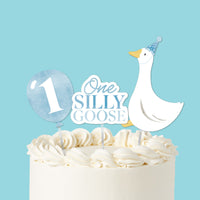 one silly goose blue cake toppers 3 piece set on smash cake