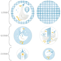 One Silly Goose blue goose and gingham design on oversized confetti circle