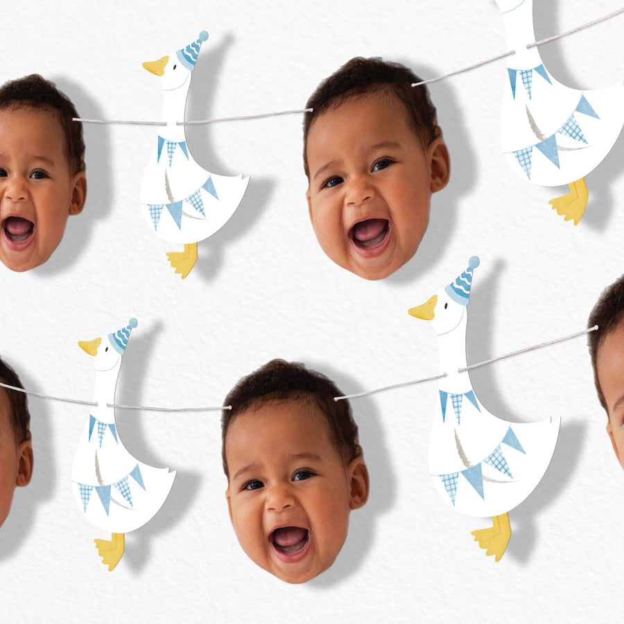 One Silly Goose custom fun face garland banner display