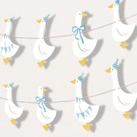One Silly Goose blue garland banner with goose shapes for boy’s first birthday