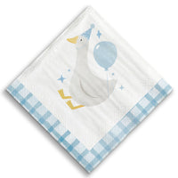 One Silly Goose blue napkins with gingham goose design