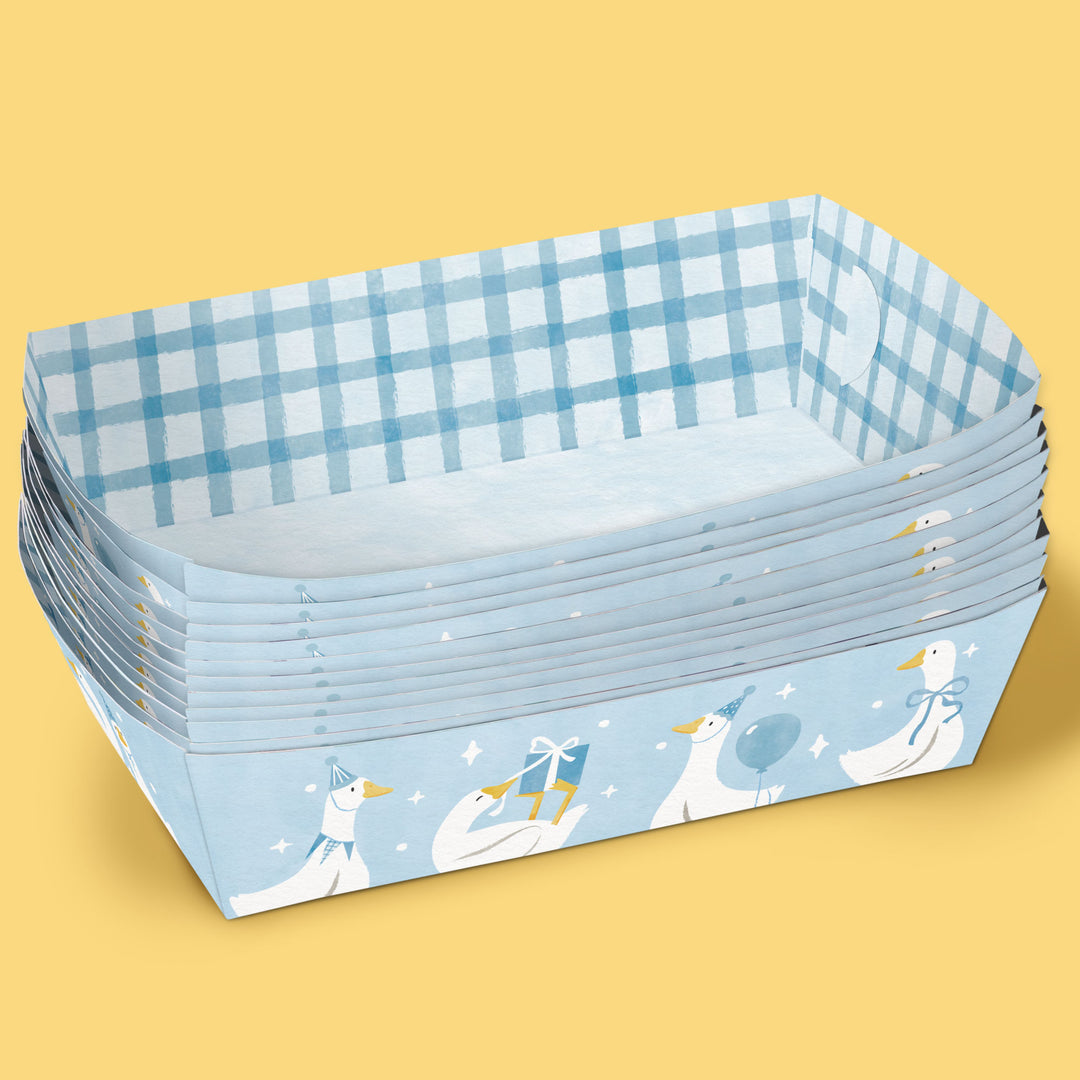 Silly Goose food tray close-up with gingham pattern