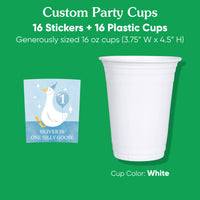 Curved waterproof sticker detail on One Silly Goose cup