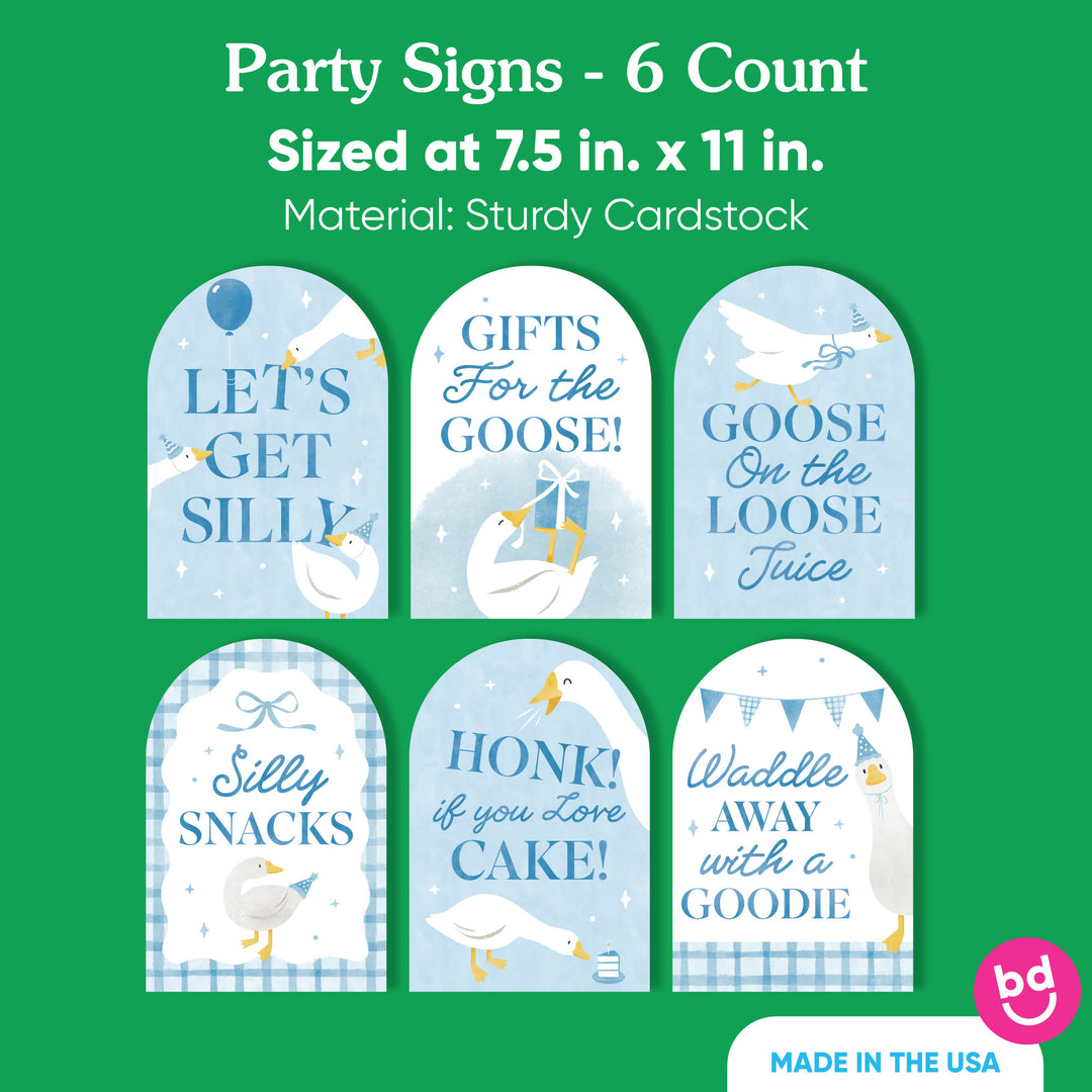 One Silly Goose Blue Party Signs Set - 6 Ct