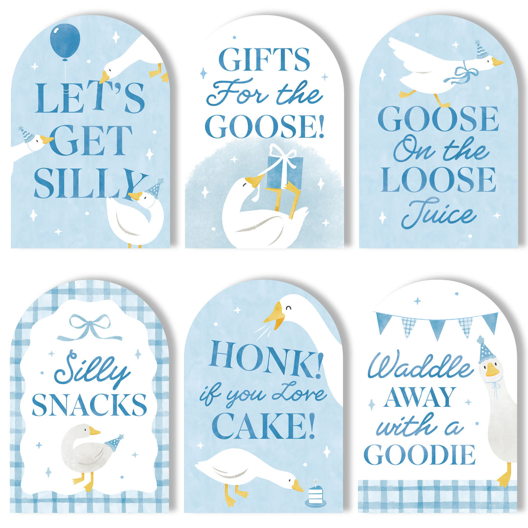 One Silly Goose Blue Party Signs Set - 6 Ct
