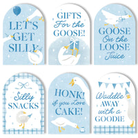 One Silly Goose Blue Party Signs Set - 6 Ct