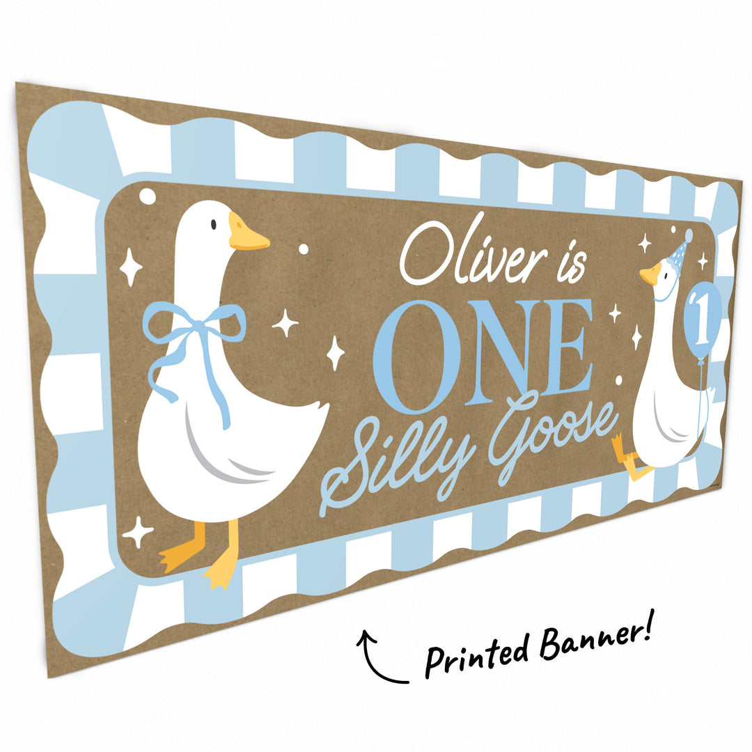 White goose and blue bow artwork close-up