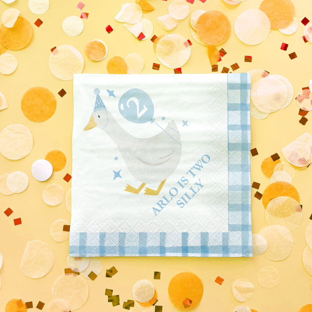 One-sided printing detail on silly goose personalized napkin