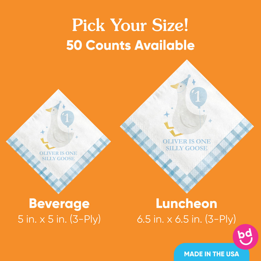 Custom Text Napkins - One Silly Goose Blue