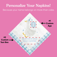One Silly Goose blue personalized napkins with custom text