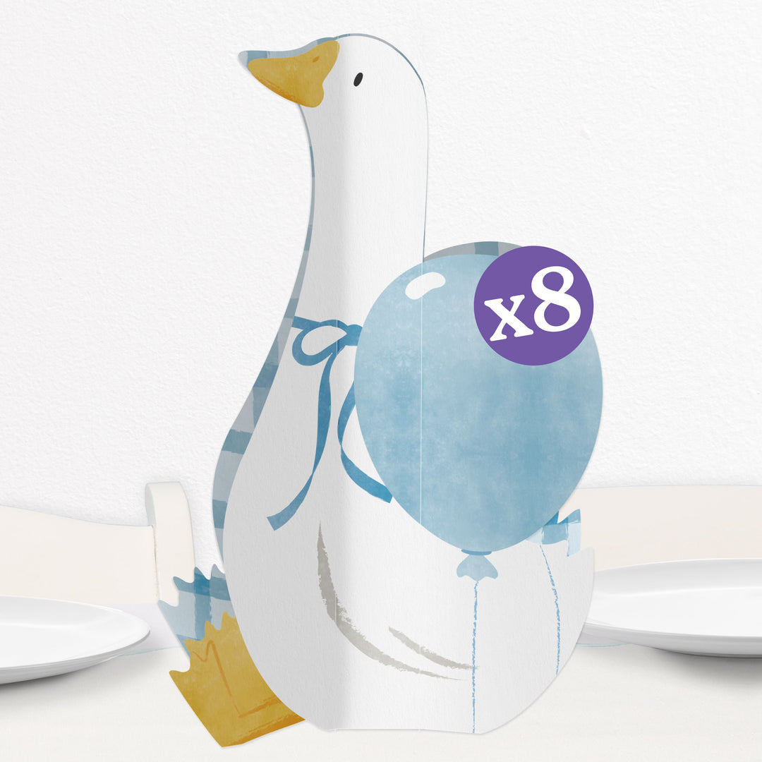 One Silly Goose blue 3D table centerpieces set with goose designs