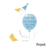 Goose-shaped invitation front with You’re Invited message