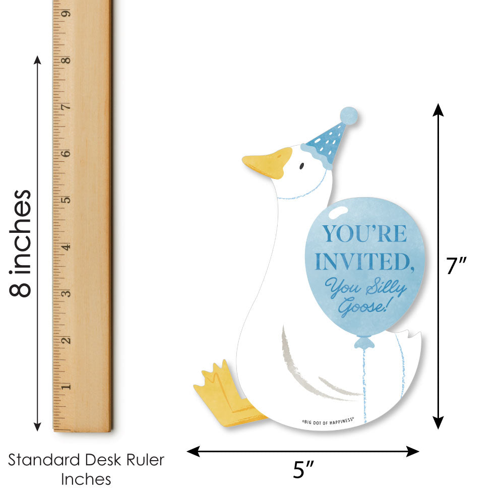 One Silly Goose Blue Shaped Fill-In Invitations - 12 Ct