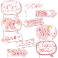 Silly Goose photo booth props with playful sayings for first birthday or baby shower