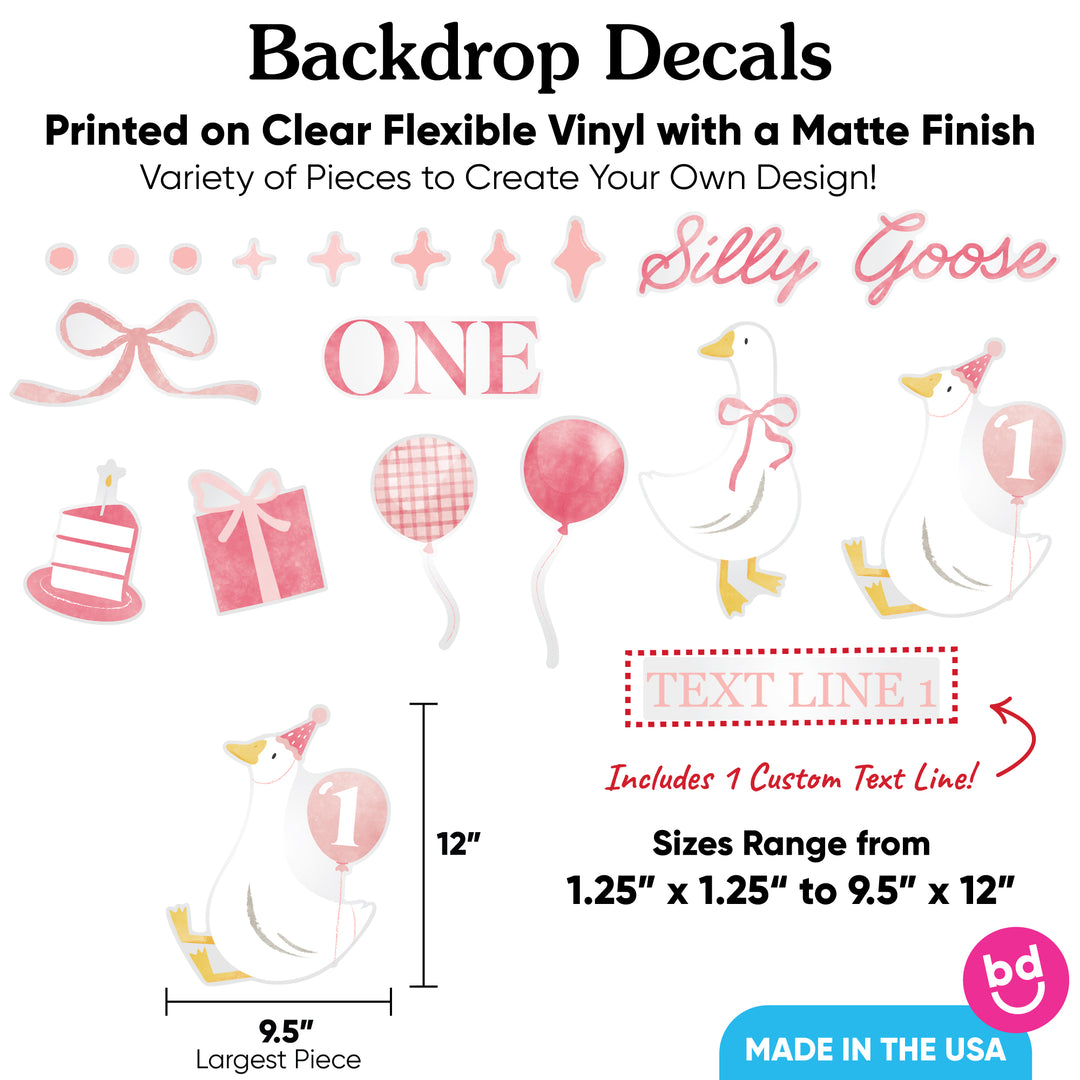 Custom Text Pink One Silly Goose Backdrop Decals