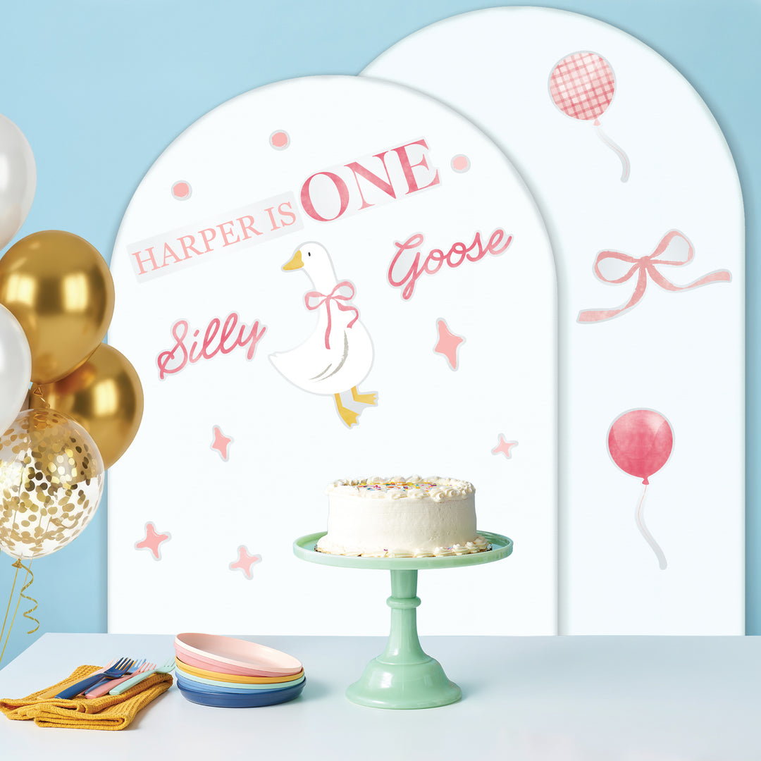 Custom Text Pink One Silly Goose Backdrop Decals