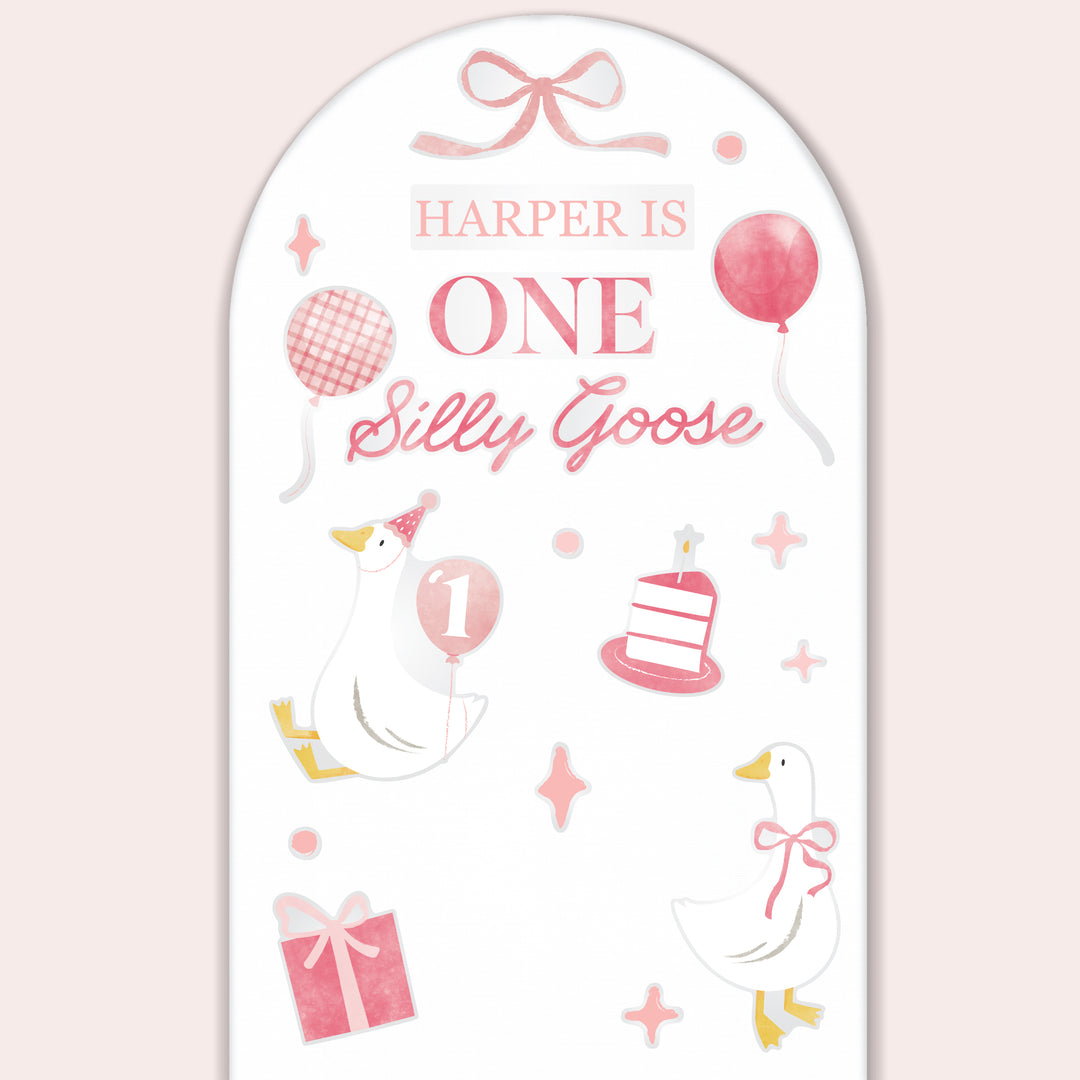 Custom Text Pink One Silly Goose Backdrop Decals