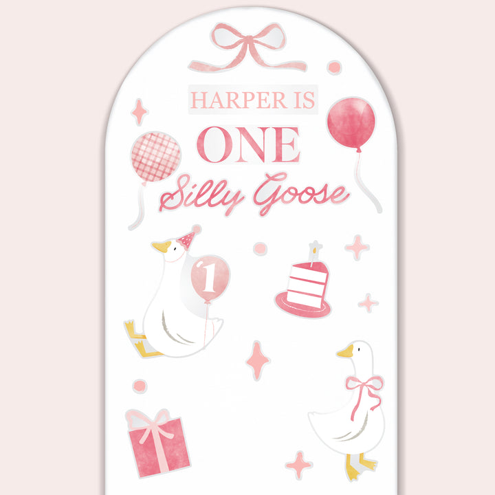Custom Text Pink One Silly Goose Backdrop Decals