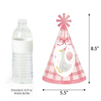 Girl’s first birthday party hats with Silly Goose illustrations, set of 8