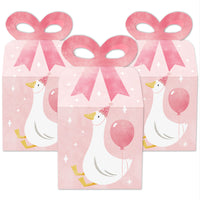 Pink Silly Goose bow favor boxes, 12-piece set for birthday party treats